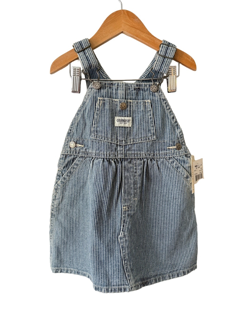 OshKosh B'gosh Y2K Girls' Blue Stripe Denim Overall Dress